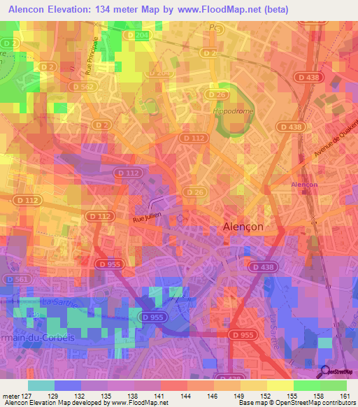 Alencon,France Elevation Map