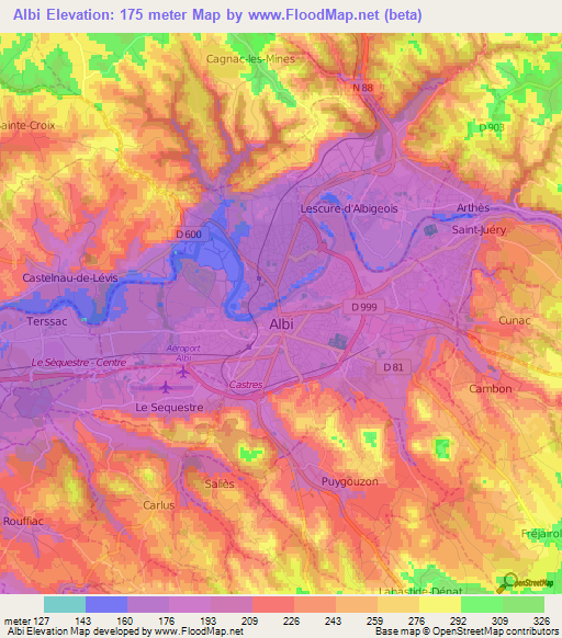 Albi,France Elevation Map