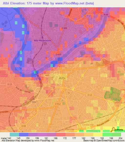 Albi,France Elevation Map