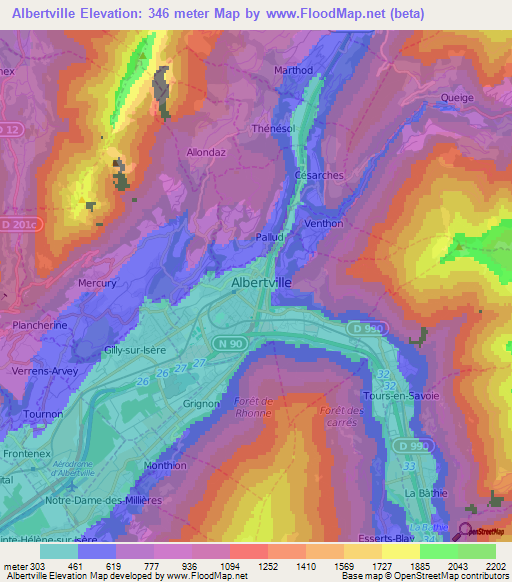 Albertville,France Elevation Map