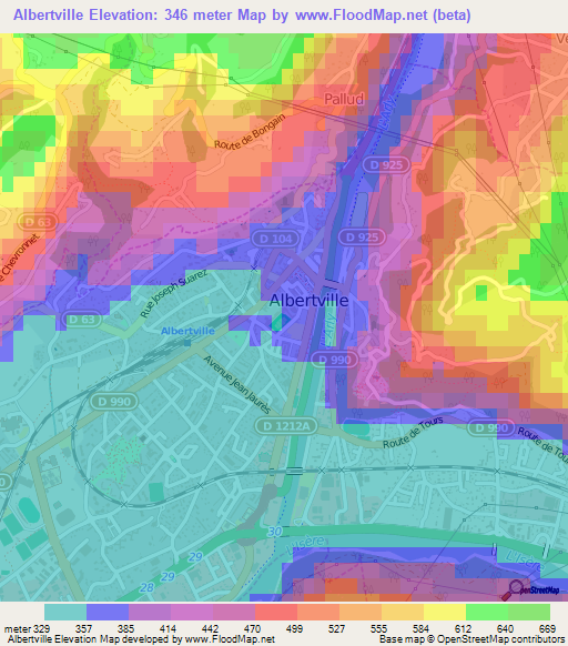 Albertville,France Elevation Map