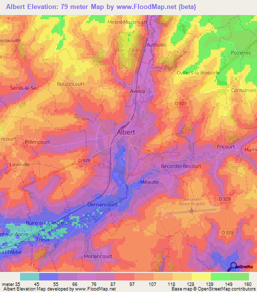 Albert,France Elevation Map