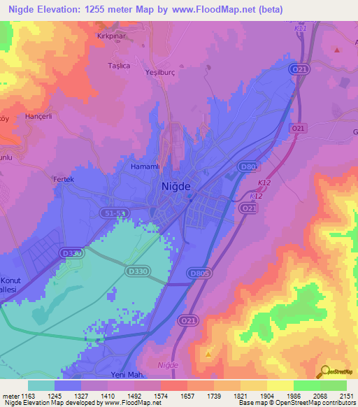 Nigde,Turkey Elevation Map