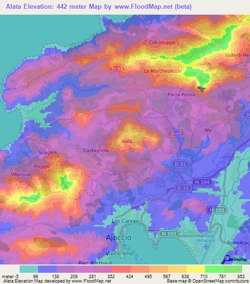 Alata,France Elevation Map