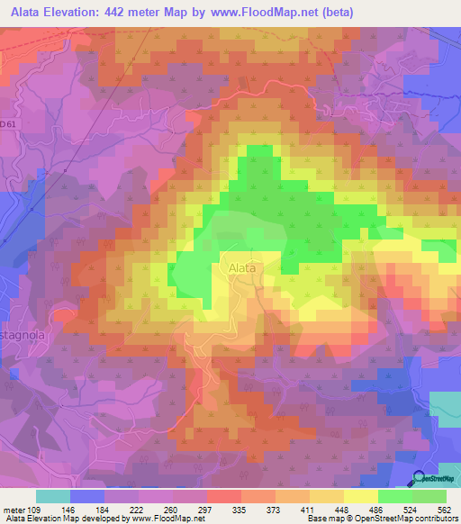 Alata,France Elevation Map