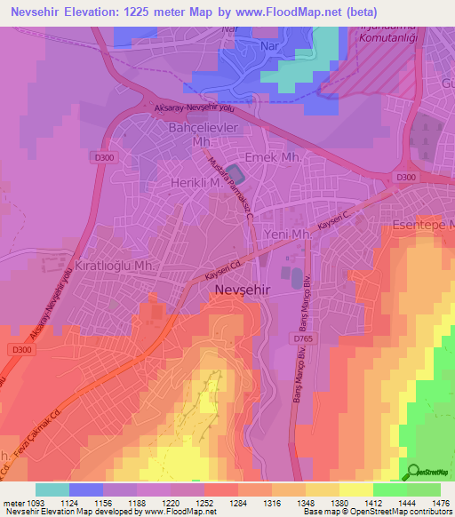 Nevsehir,Turkey Elevation Map