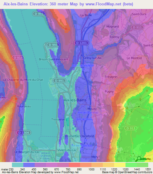 Aix-les-Bains,France Elevation Map