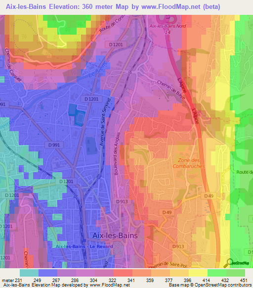 Aix-les-Bains,France Elevation Map