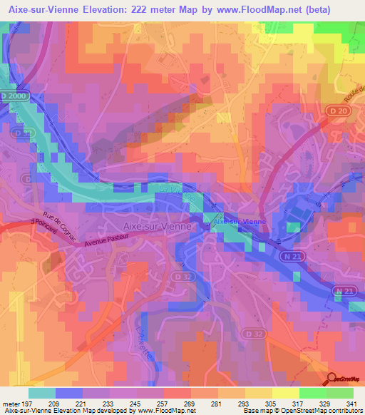 Aixe-sur-Vienne,France Elevation Map