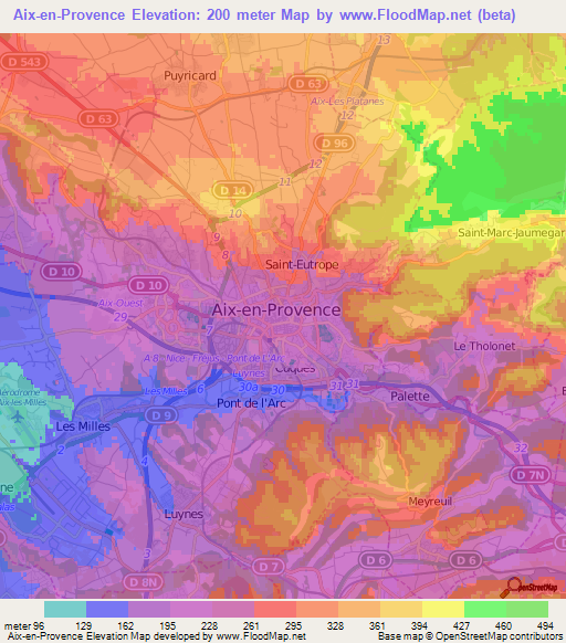 Aix-en-Provence,France Elevation Map