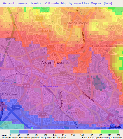 Aix-en-Provence,France Elevation Map