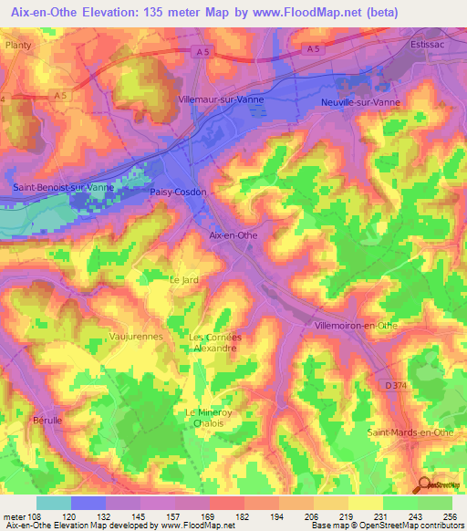 Aix-en-Othe,France Elevation Map