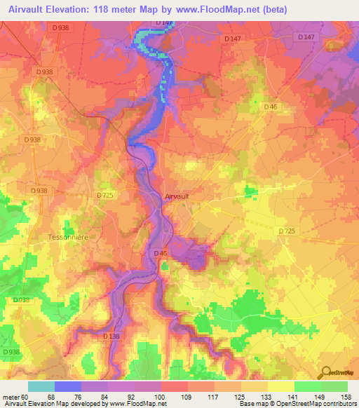 Airvault,France Elevation Map