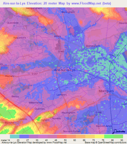 Aire-sur-la-Lys,France Elevation Map