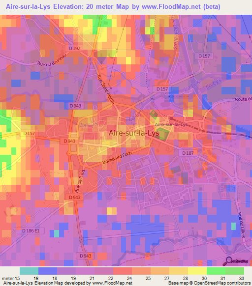 Aire-sur-la-Lys,France Elevation Map