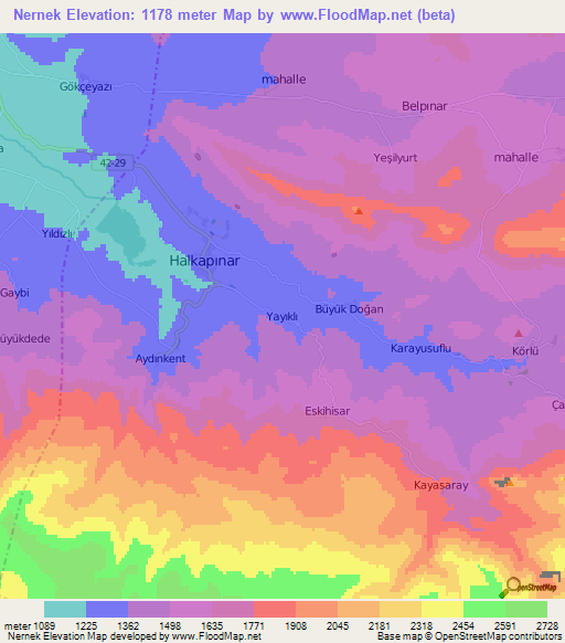 Nernek,Turkey Elevation Map