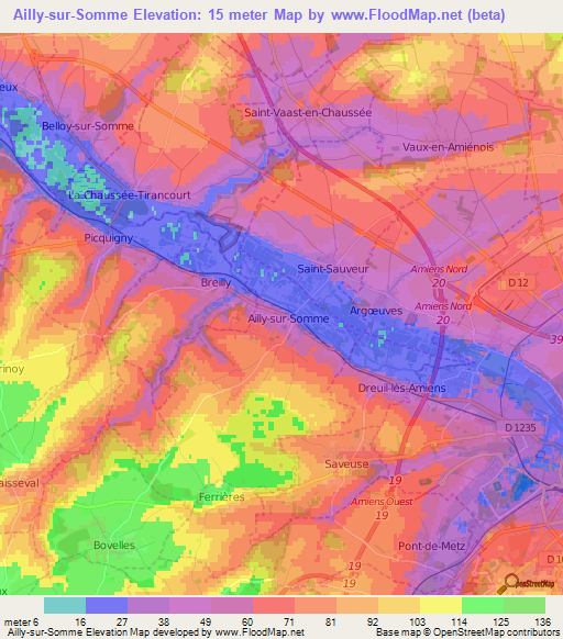 Ailly-sur-Somme,France Elevation Map