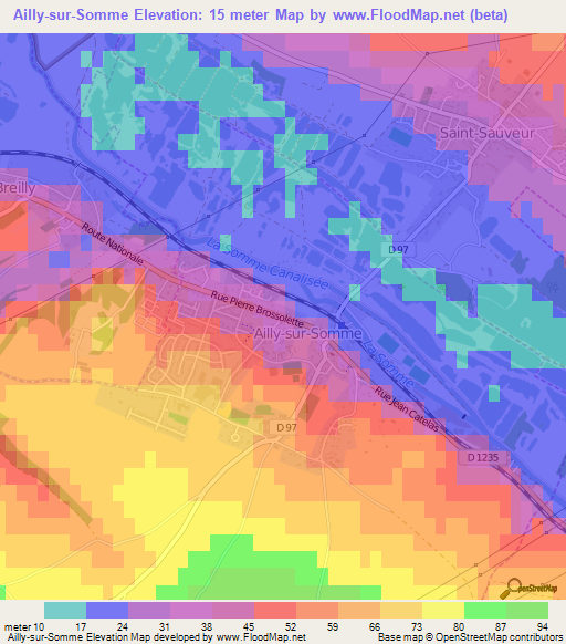 Ailly-sur-Somme,France Elevation Map