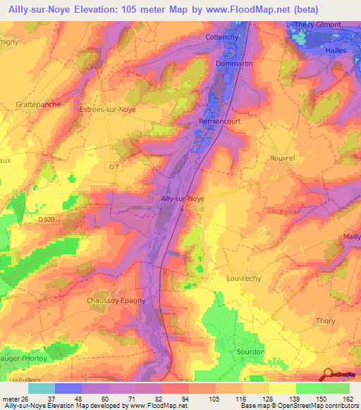 Ailly-sur-Noye,France Elevation Map