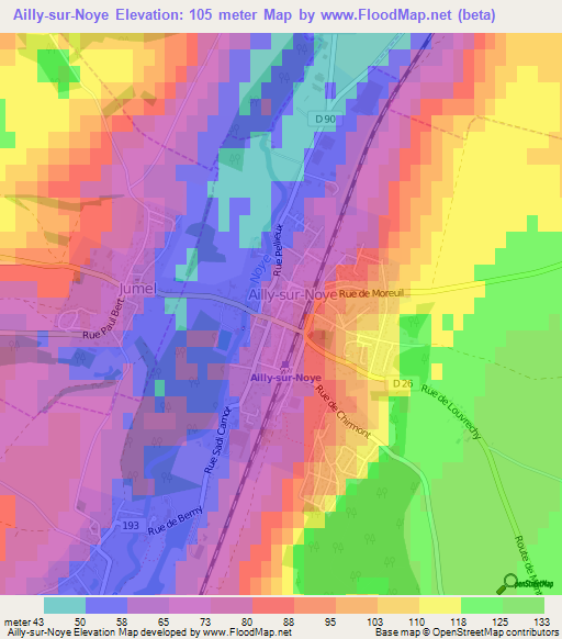 Ailly-sur-Noye,France Elevation Map