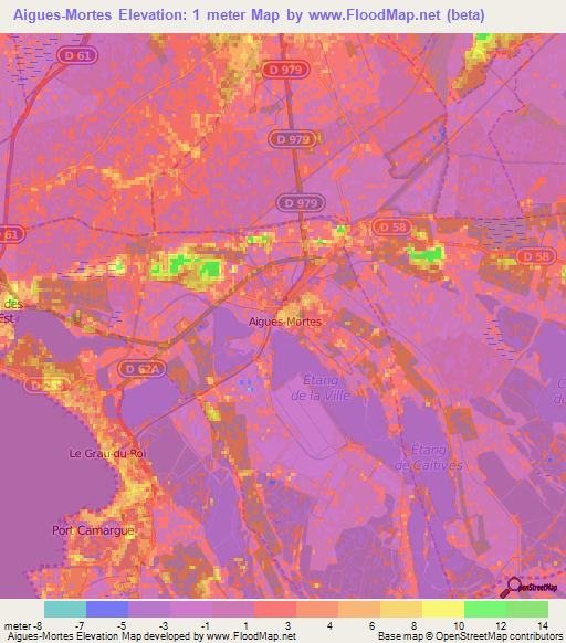 Aigues-Mortes,France Elevation Map