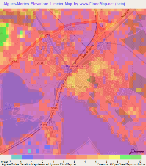 Aigues-Mortes,France Elevation Map