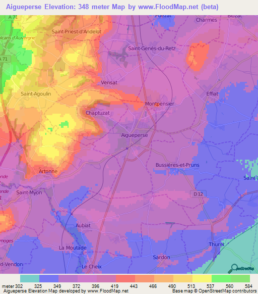 Aigueperse,France Elevation Map