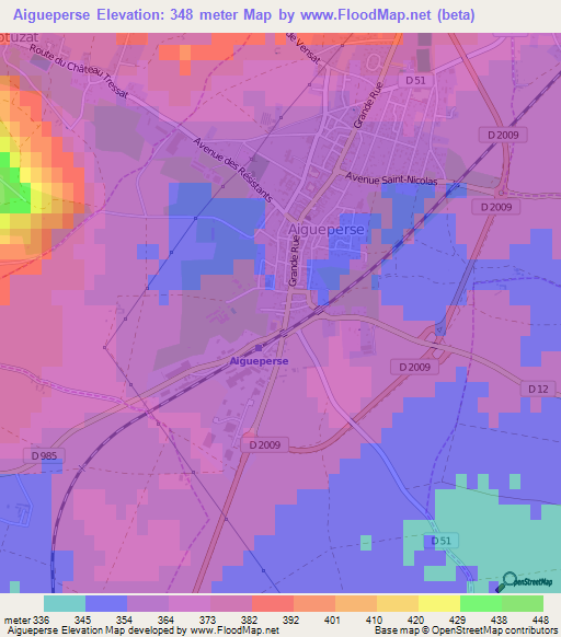 Aigueperse,France Elevation Map