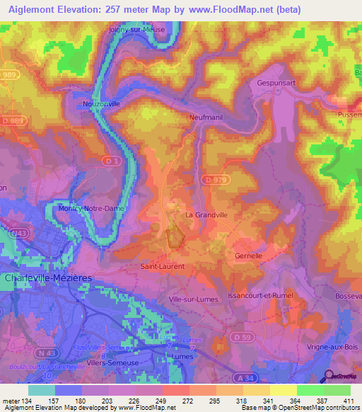 Aiglemont,France Elevation Map