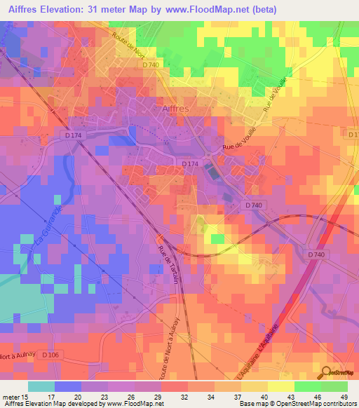 Aiffres,France Elevation Map