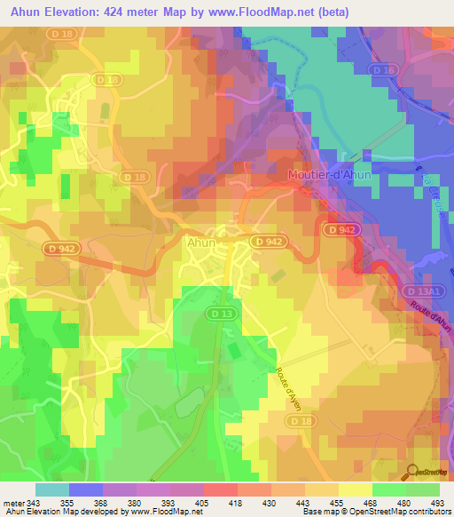 Ahun,France Elevation Map