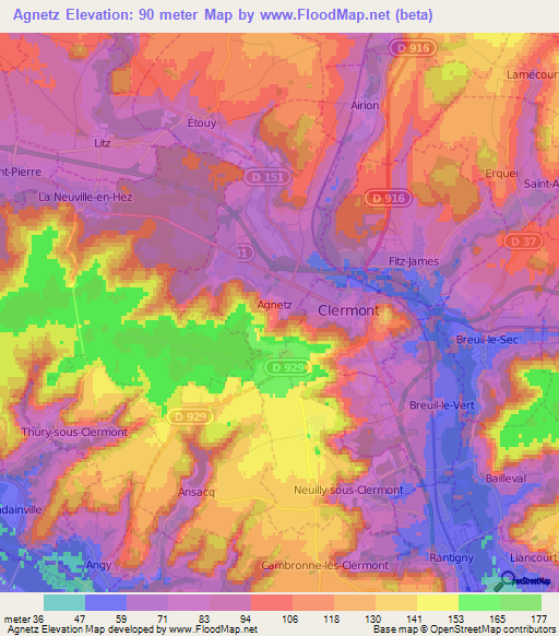 Agnetz,France Elevation Map