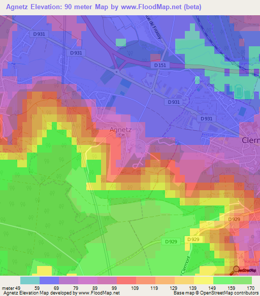 Agnetz,France Elevation Map