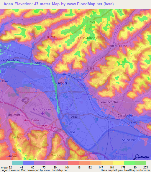 Agen,France Elevation Map