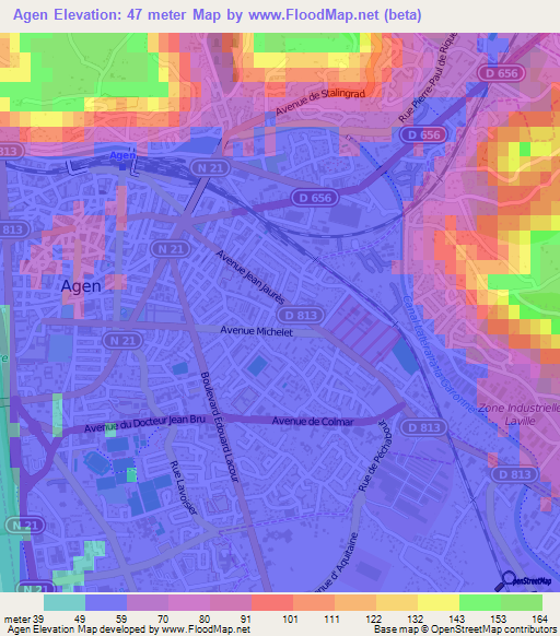 Agen,France Elevation Map