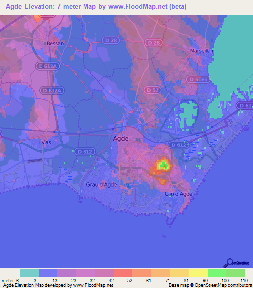 Agde,France Elevation Map