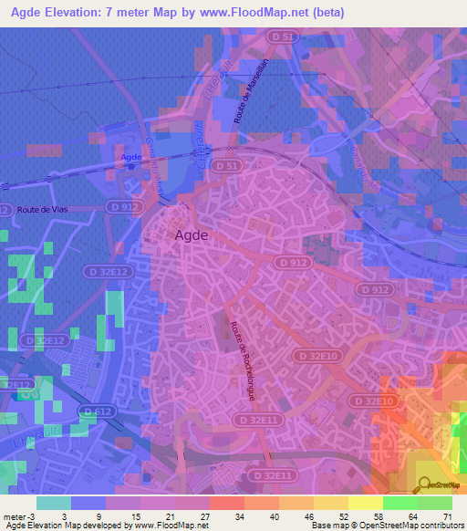 Agde,France Elevation Map