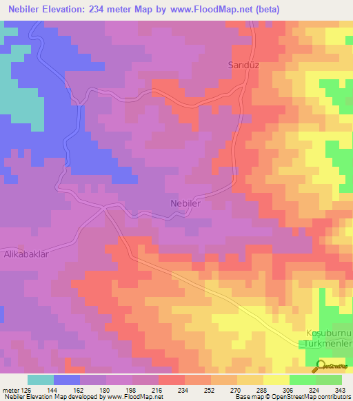 Nebiler,Turkey Elevation Map