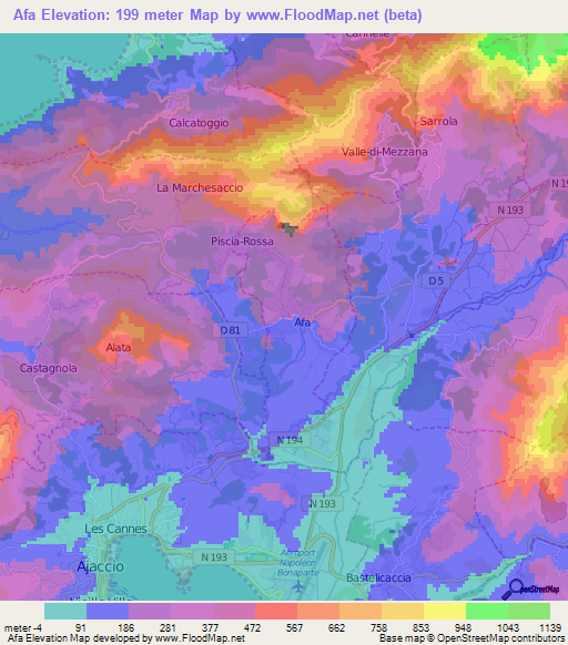 Afa,France Elevation Map