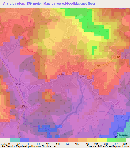 Afa,France Elevation Map