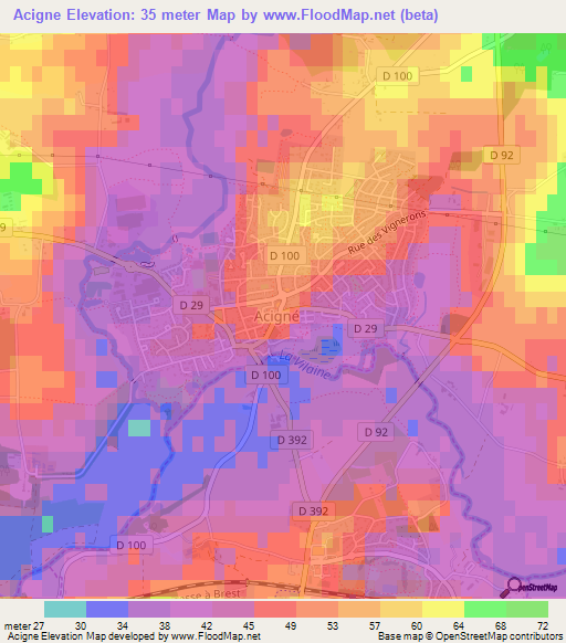 Acigne,France Elevation Map