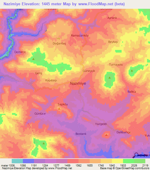 Nazimiye,Turkey Elevation Map