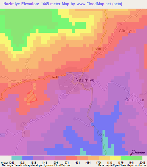 Nazimiye,Turkey Elevation Map