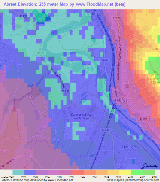 Abrest,France Elevation Map