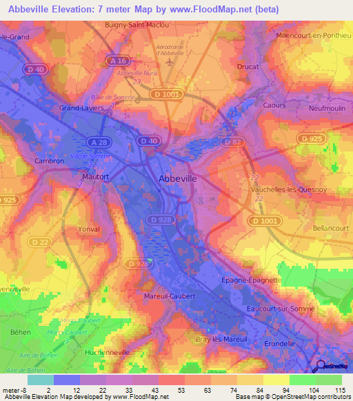 Abbeville,France Elevation Map