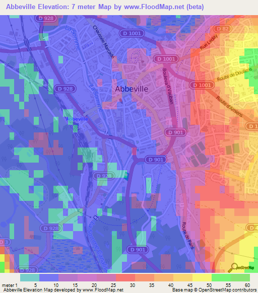 Abbeville,France Elevation Map