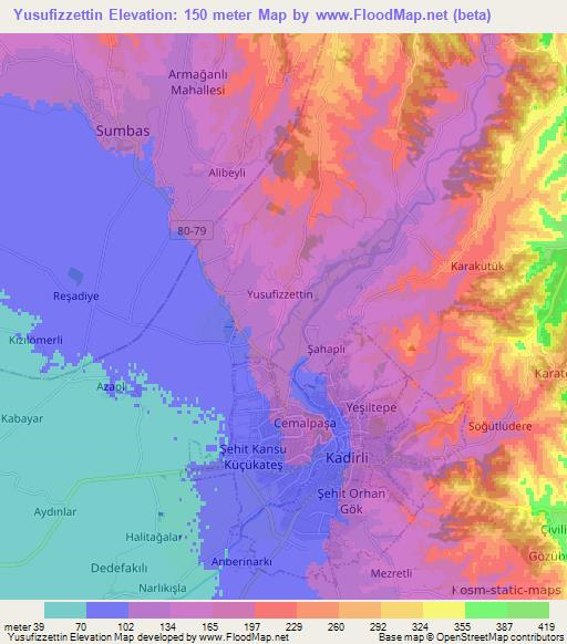 Yusufizzettin,Turkey Elevation Map