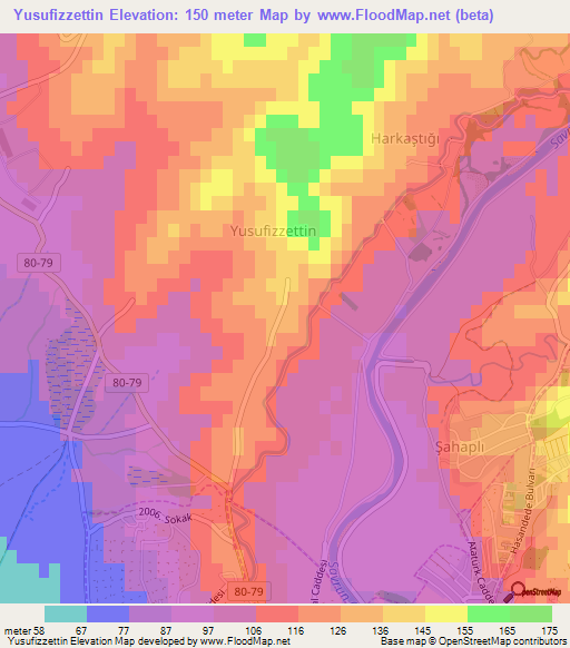 Yusufizzettin,Turkey Elevation Map