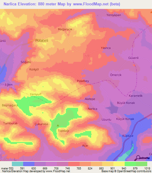 Narlica,Turkey Elevation Map