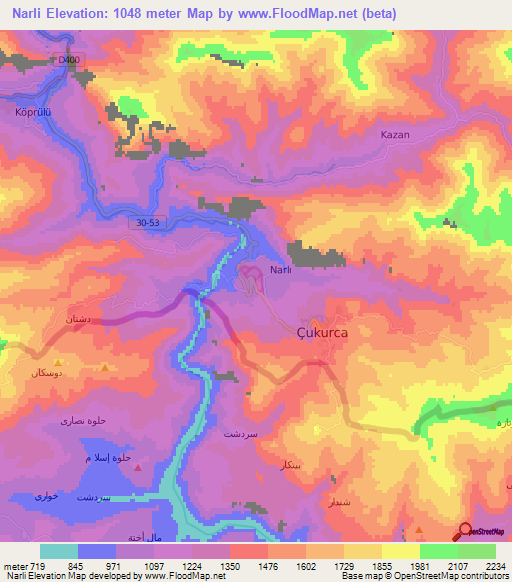 Narli,Turkey Elevation Map